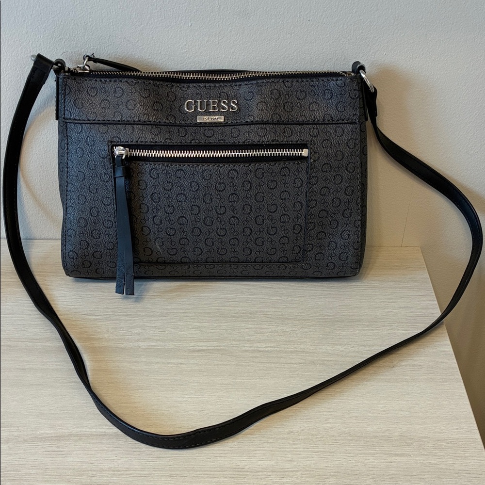 GUESS Charcoal Monogram Crossbody Bag